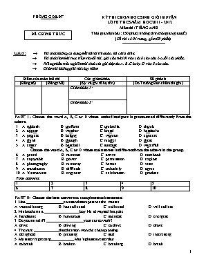 Đề thi chọn học sinh giỏi môn Tiếng Anh Lớp 8 - Năm học 2011-2012 (Có đáp án)